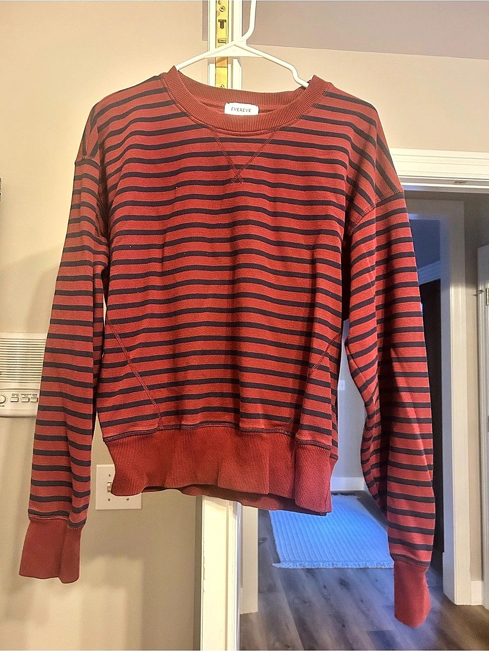 Evereve Heritage Crew Sweatshirt Striped Crewneck Sweater in Red & Gray